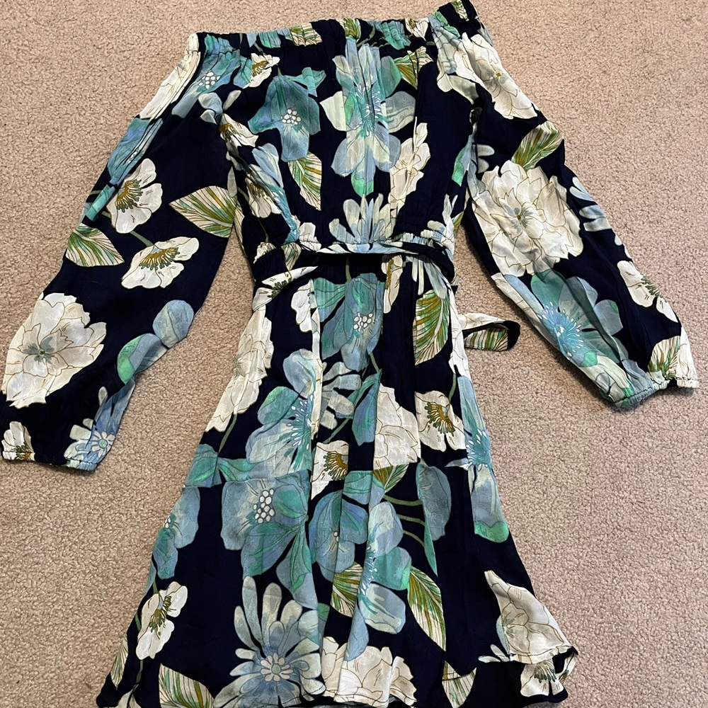 LOFT Off-Shoulder Floral Mini Dress - Navy and Teal